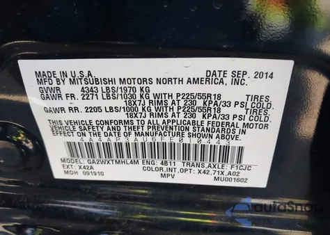 2015 Mitsubishi Outlander Sport Es из США, поврежденный, VIN 4A4AP3AU6FE010443